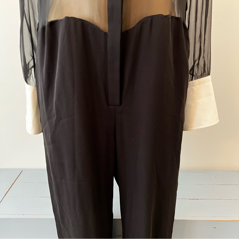 New Valentino Jumpsuit Sz 8 Sheer Tuxedo Silk Long Sleeves - Picture 5 of 10